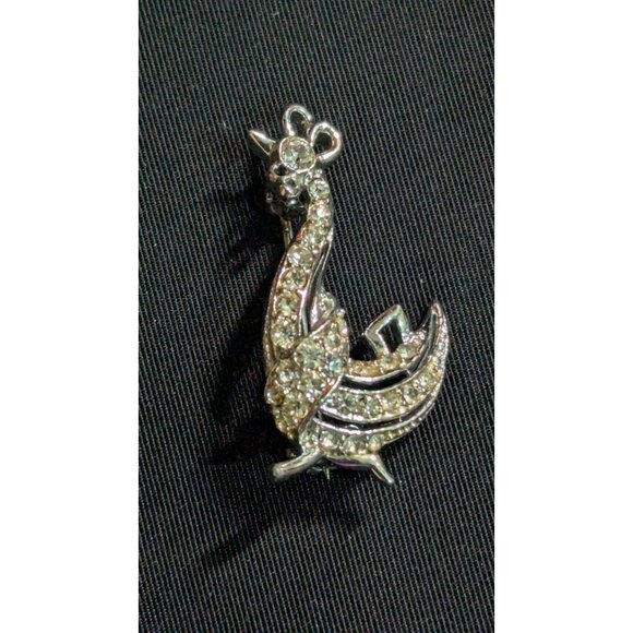 Vintage Rhinestone Rooster Brooch Pin Sparkling Clear Stones Gold-Tone  1.5" - Picture 6 of 9